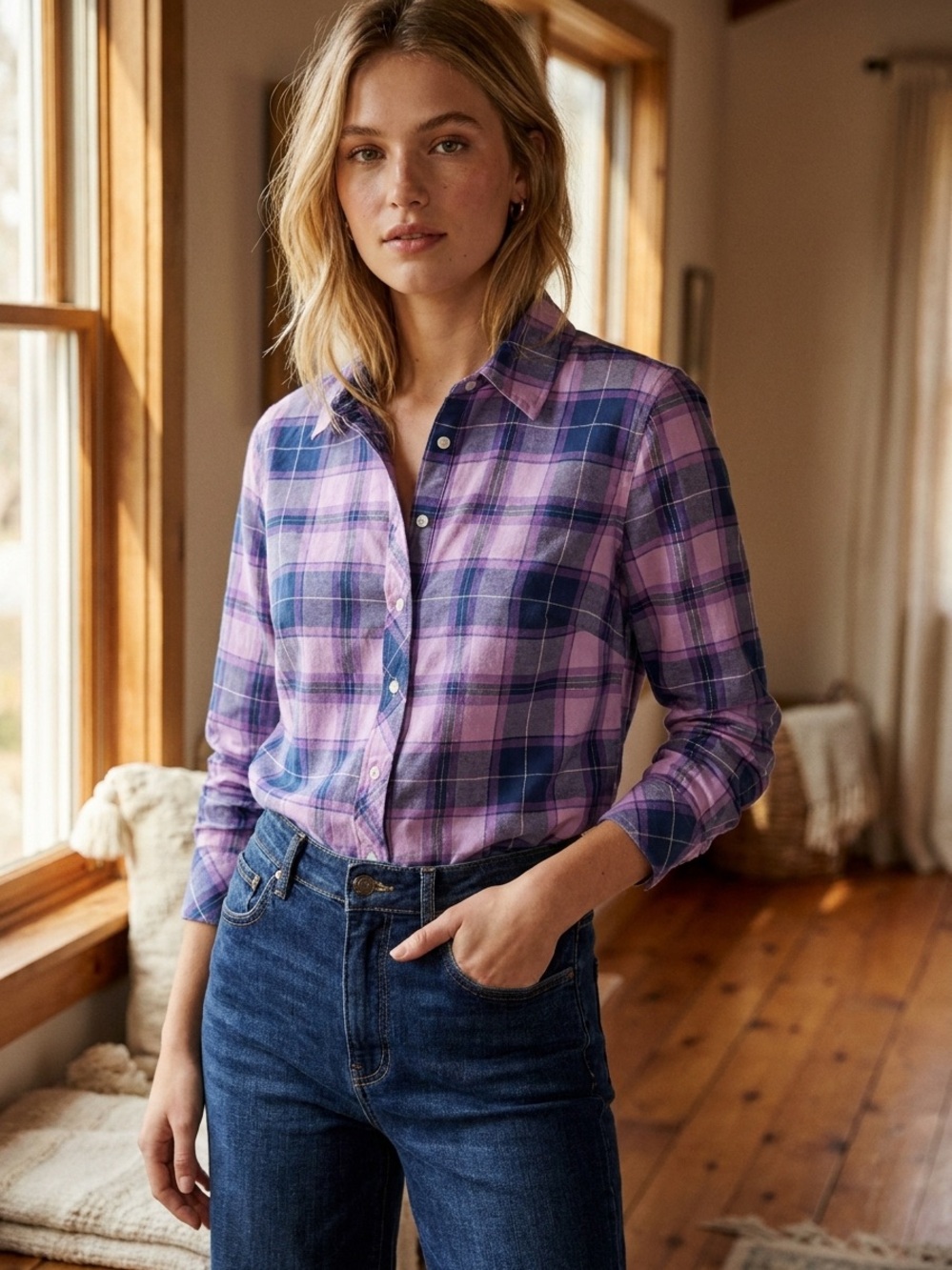 Talbots Pink and Blue Plaid Button-Up Shirt